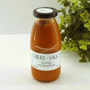 Curry-Sauce fruchtig mit Reneklode 250ml Glasflasche - Die Vorratskammer